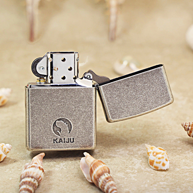 Zippo Antique Silver Engraved Kaiju & Gaze DS303