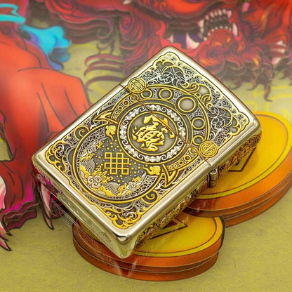 Zippo Sterling Silver Armor Lighter - Handcrafted 24K Gold-Gilded Pixiu