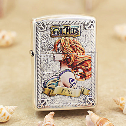 Zippo 3D Relief Embossed Silver-Plated Metal Nami-One Piece 162-DS226