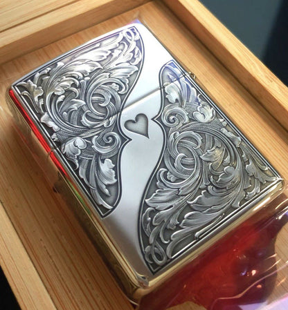 Zippo Armor Sterling Silver Zippo Lighter – Hand-Engraved "Two Hearts As One" Limited Edition