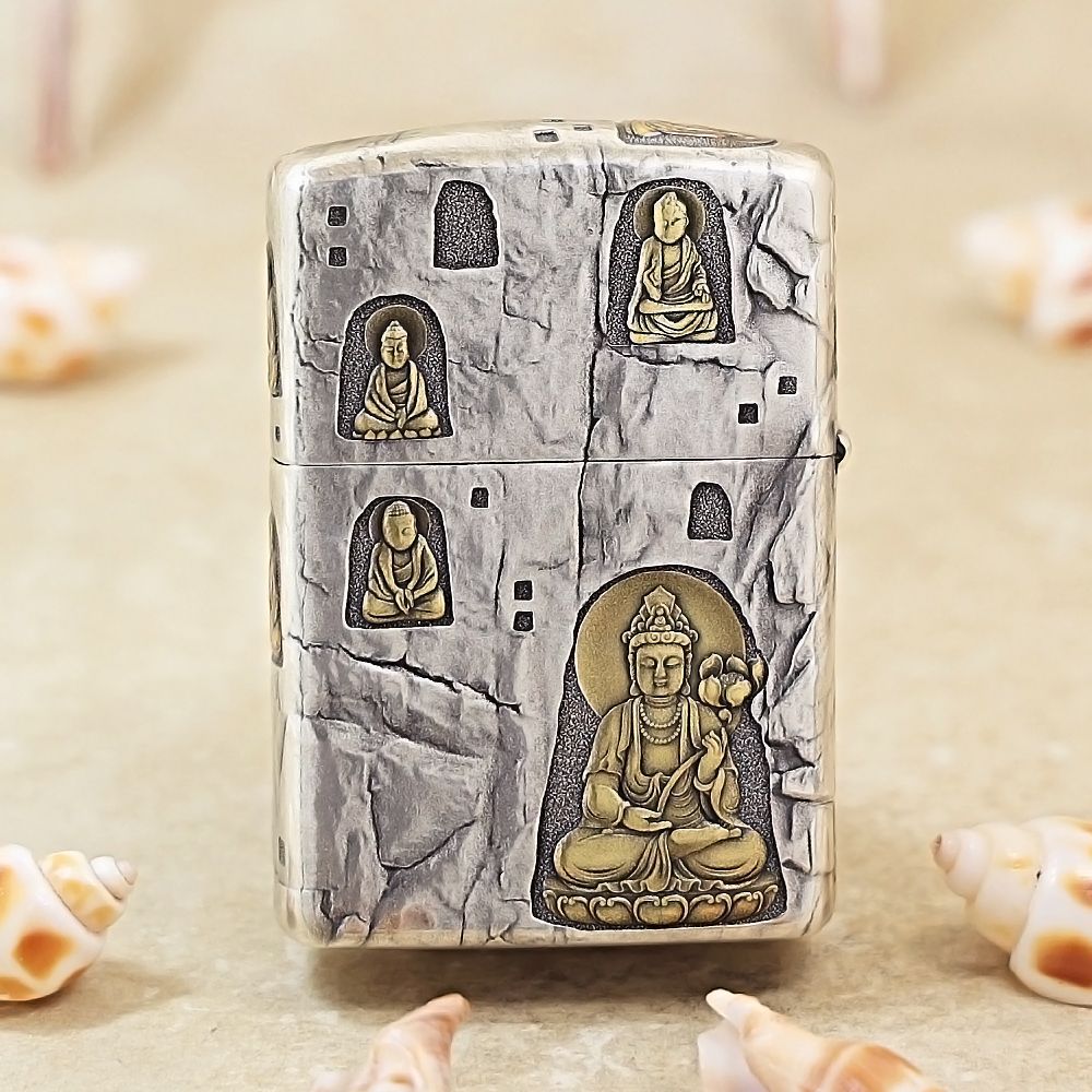 Zippo Intricate Two-Tone Antique Stone Grotto Buddha Relief 162-DS196