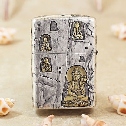 Zippo Intricate Two-Tone Antique Stone Grotto Buddha Relief 162-DS196