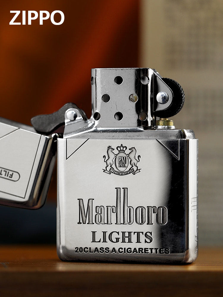Zippo Armor Sterling Silver Marlboro Lights Lighter – Deep Carved 5-Sided Edition