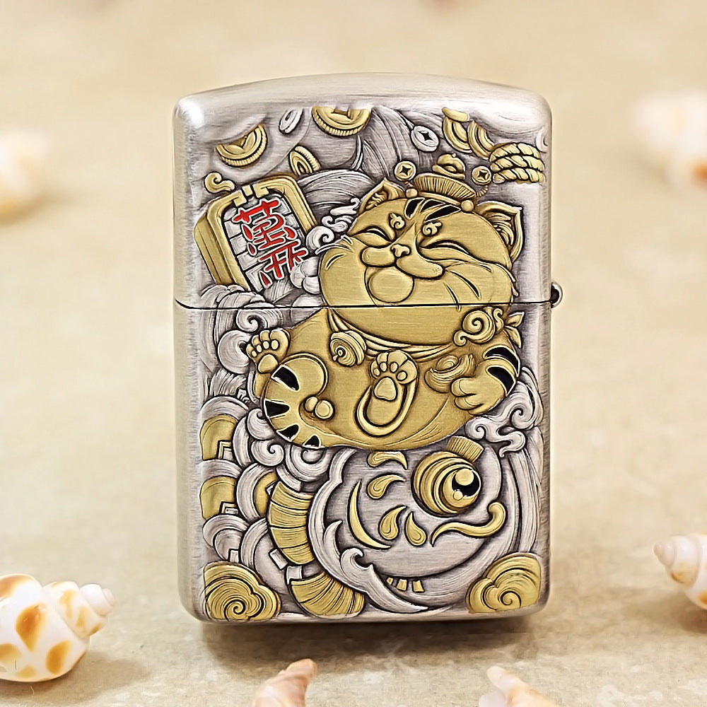 Zippo Silver Plated Lucky Cat- Maneki Neko 162-DS273