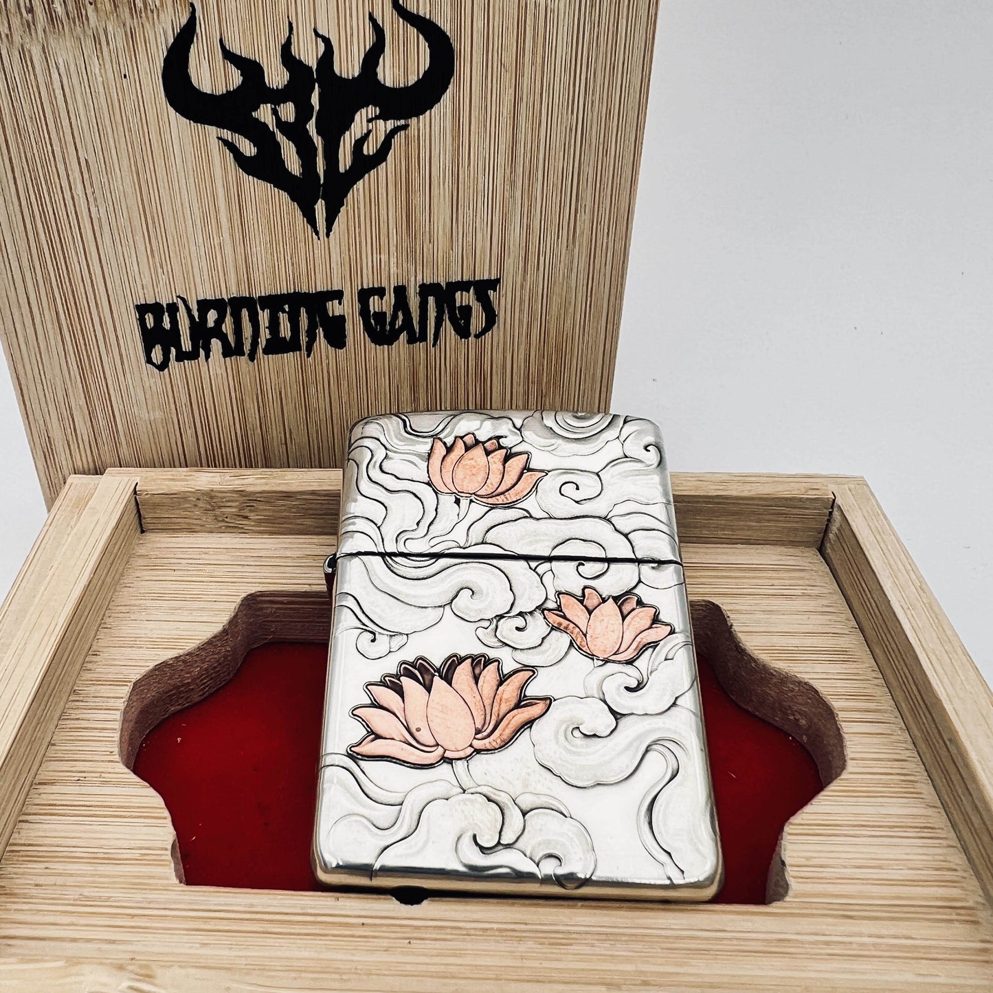 Zippo Armor Sterling Silver Lighter – Hand-Engraved 3D High-Relief "Lotus & Koi Fish"