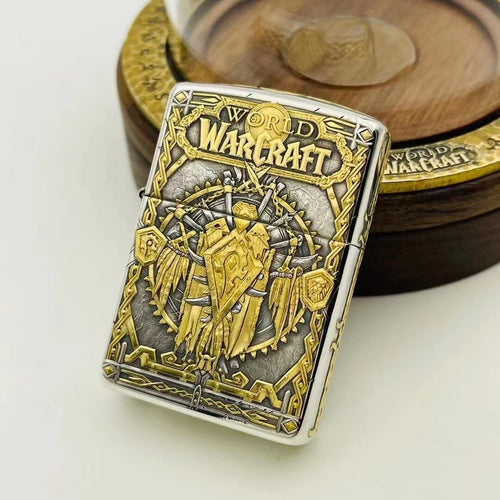 Zippo Armor Sterling Silver World of Warcraft Edition – Hand-Carved 3D High-Relief 24K Gold Inlay Kerosene Lighter