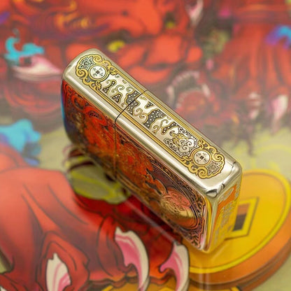 Zippo Sterling Silver Armor Lighter - Handcrafted 24K Gold-Gilded Pixiu