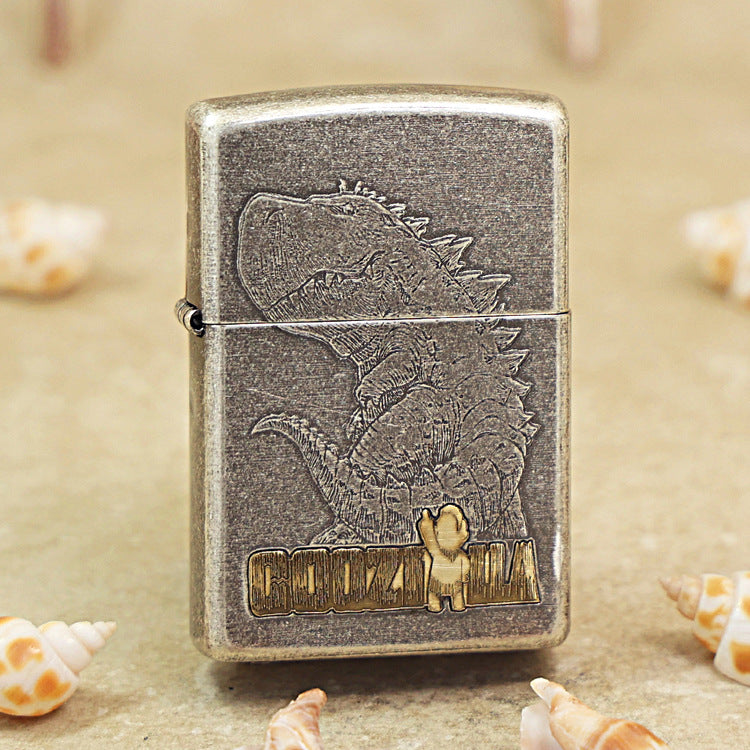 Zippo Antique Silver Engraved Kaiju & Gaze DS303