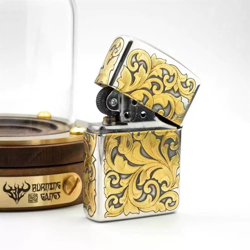 Zippo Armor Sterling Silver Hand-Engraved "Tang Grass Fairy" with 24K Gold