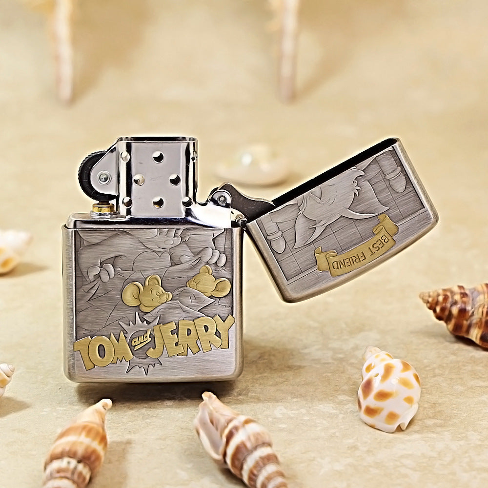 Zippo Two-Tone Smoked Silver Engraved Tom & Jerry 162-DS268