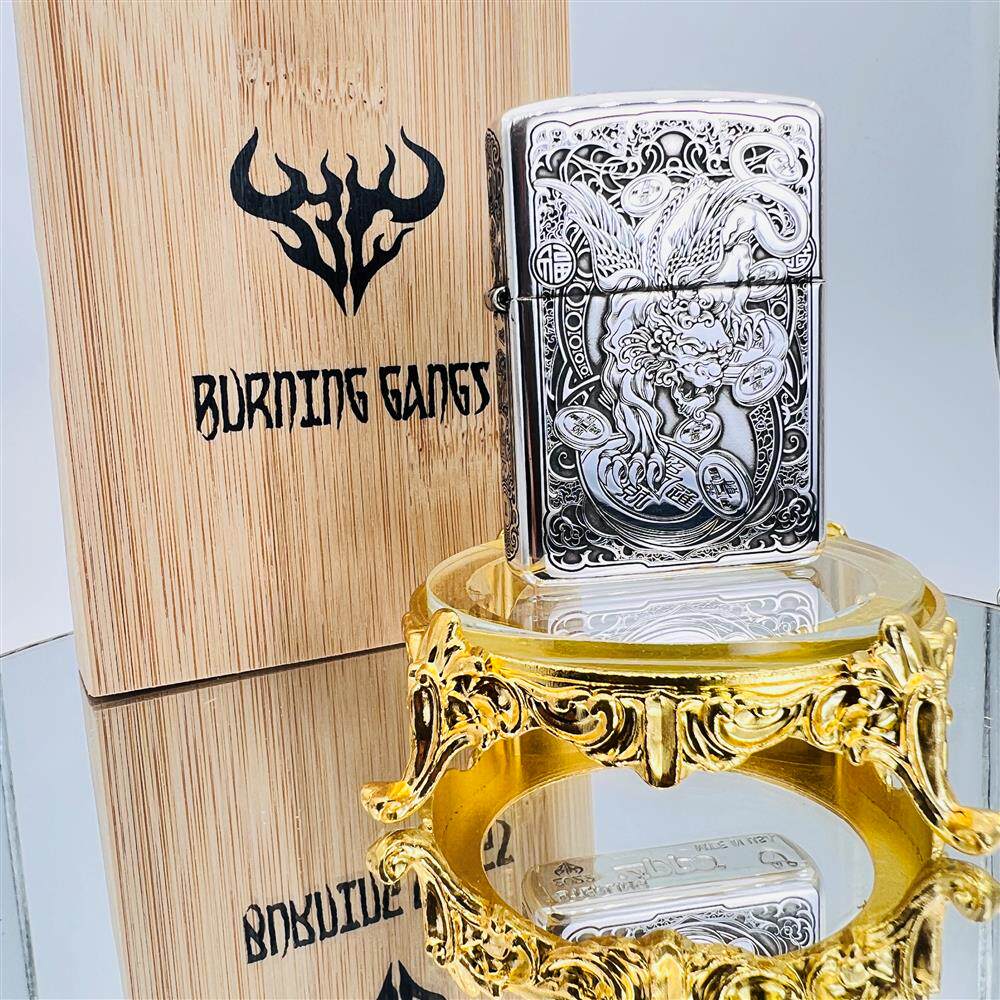 Zippo Sterling Silver Armor Lighter – Deep Engraved "Flying Pixiu"