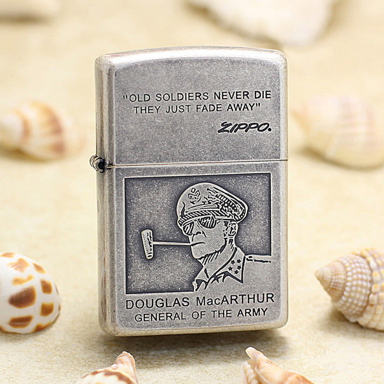 Zippo Antique Silver Crafted Douglas MacArthur Portrait DS309