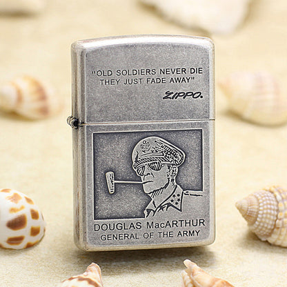 Zippo Antique Silver Crafted Douglas MacArthur Portrait DS309