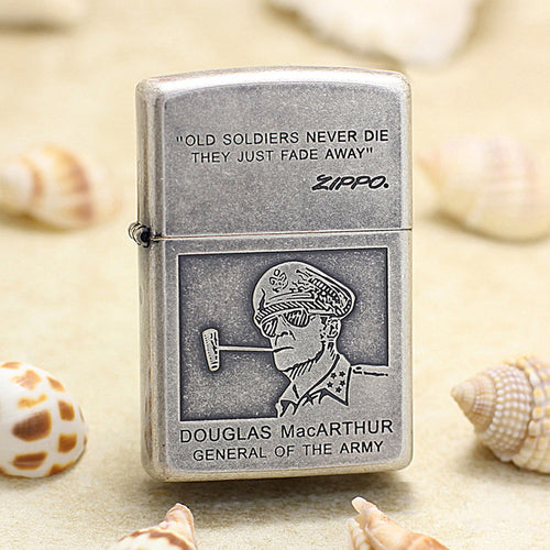 Zippo Antique Silver Crafted Douglas MacArthur Portrait DS309