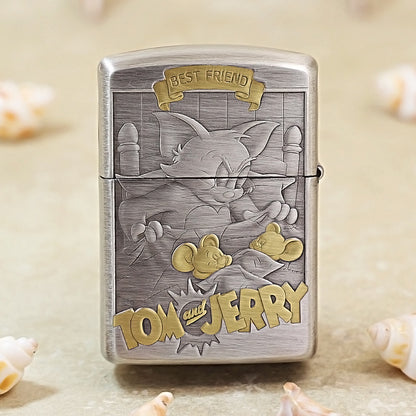 Zippo Two-Tone Smoked Silver Engraved Tom & Jerry 162-DS268