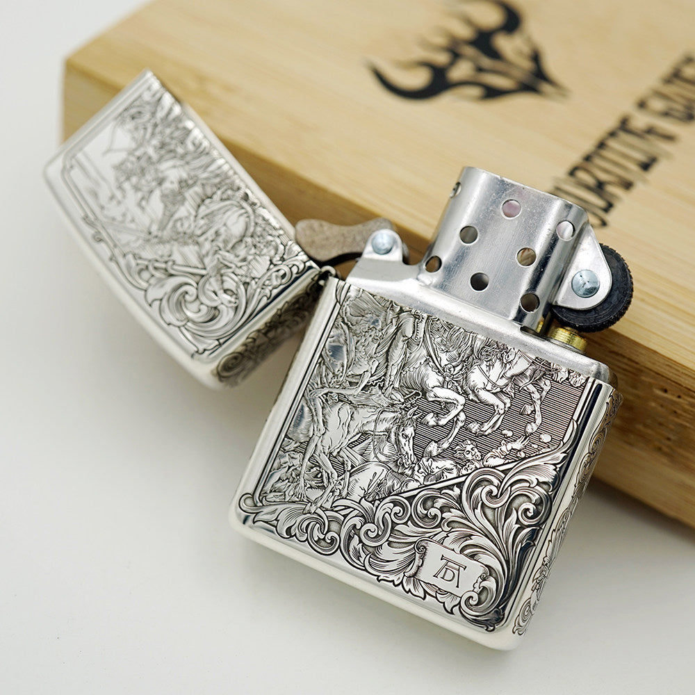 Zippo Armor Sterling Silver Lighter – 3D Deep Engraved "Four Horsemen of the Apocalypse" Limited Edition
