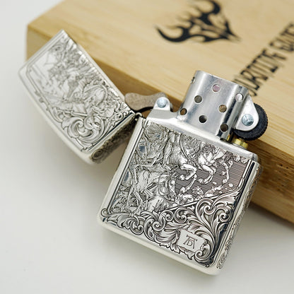 Zippo Armor Sterling Silver Lighter – 3D Deep Engraved "Four Horsemen of the Apocalypse" Limited Edition