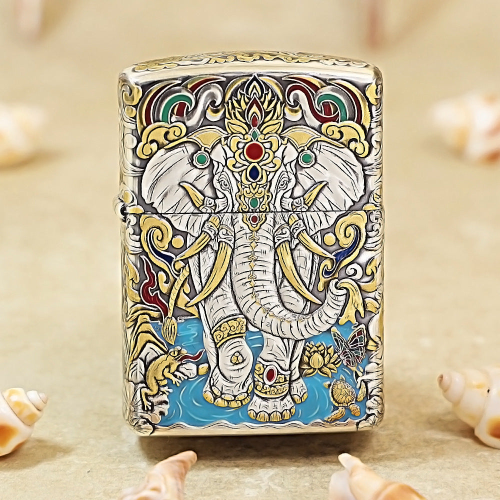 Zippo Silver-Plated Painted Auspicious Elephant 162-DS185
