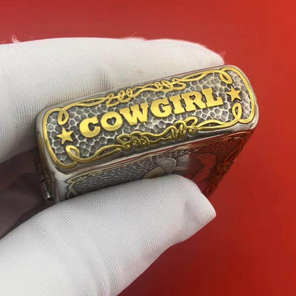 Zippo Armor Sterling Silver "Cowboy & Sheriff" 24K Gold Inlay Lighter