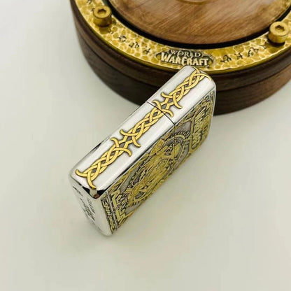 Zippo Armor Sterling Silver World of Warcraft Edition – Hand-Carved 3D High-Relief 24K Gold Inlay Kerosene Lighter