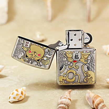 Zippo Silver Plated Lucky Cat- Maneki Neko 162-DS273