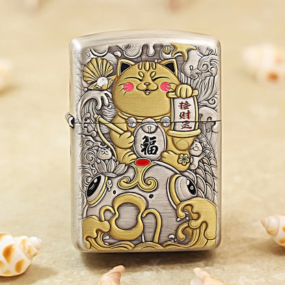 Zippo Silver Plated Lucky Cat- Maneki Neko 162-DS273