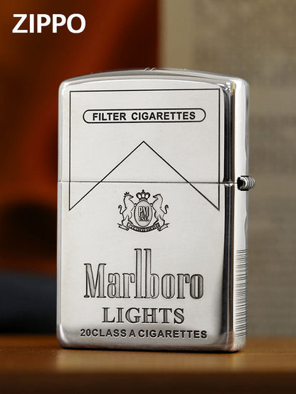 Zippo Armor Sterling Silver Marlboro Lights Lighter – Deep Carved 5-Sided Edition