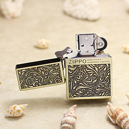 Zippo 1935 Flat Top Bronze Intricate Engraved Arabesque Scroll - CC117