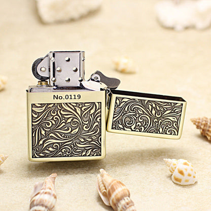Zippo 1935 Flat Top Bronze Intricate Engraved Arabesque Scroll - CC117