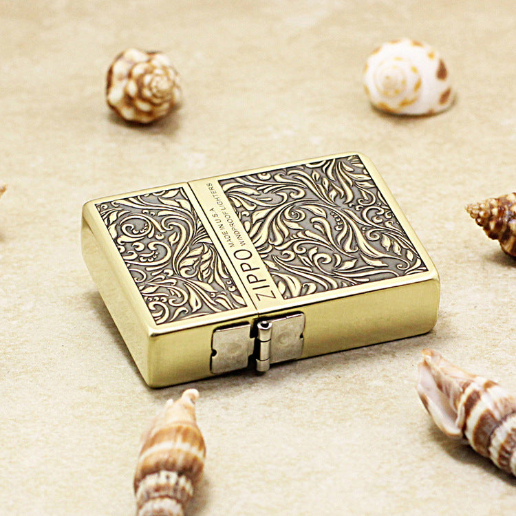 Zippo 1935 Flat Top Bronze Intricate Engraved Arabesque Scroll - CC117