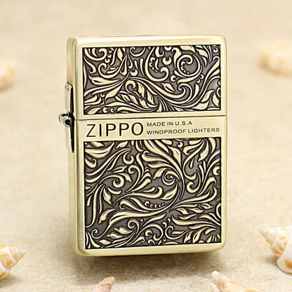 Zippo 1935 Flat Top Bronze Intricate Engraved Arabesque Scroll - CC117