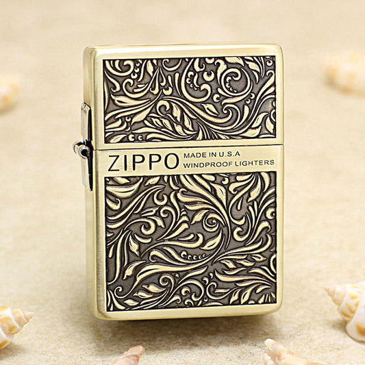 Zippo 1935 Flat Top Bronze Intricate Engraved Arabesque Scroll - CC117
