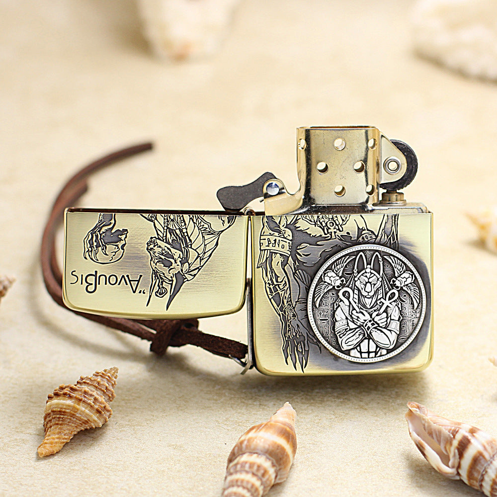 Zippo 1941 Replica Vintage Bronze Chiseled Anubis Argent Coin - CC124