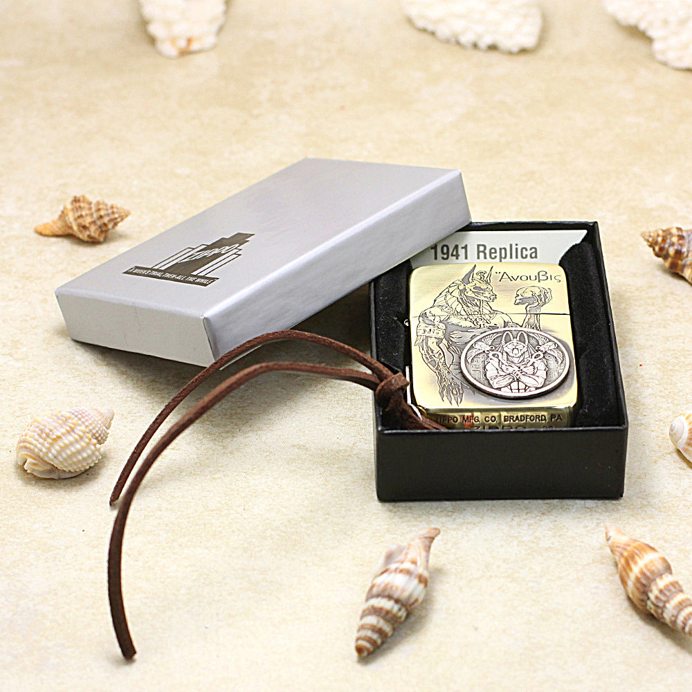 Zippo 1941 Replica Vintage Bronze Chiseled Anubis Argent Coin - CC124