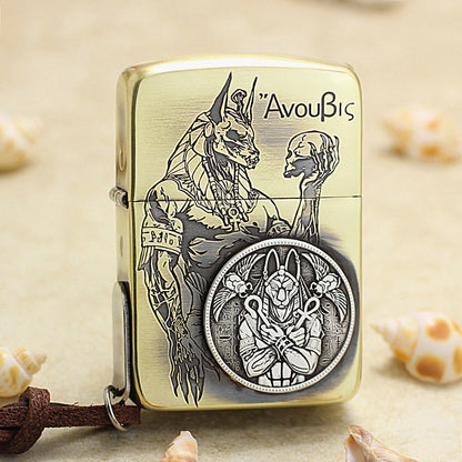 Zippo 1941 Replica Vintage Bronze Chiseled Anubis Argent Coin - CC124