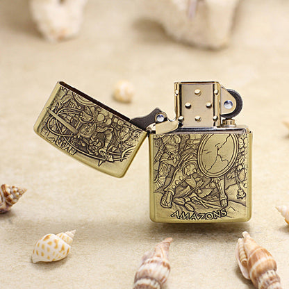 Zippo Vintage Bronze Intricate Engraved 3D Amazon Warrior 3d-embossed - CC120