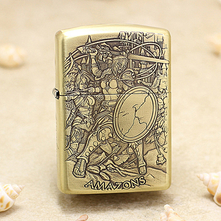 Zippo Vintage Bronze Intricate Engraved 3D Amazon Warrior 3d-embossed - CC120