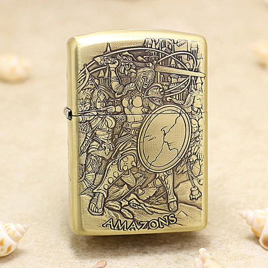 Zippo Vintage Bronze Intricate Engraved 3D Amazon Warrior 3d-embossed - CC120