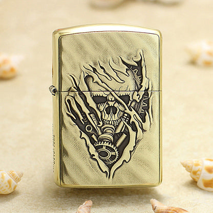 Zippo Vintage Bronze Intricate Engraved 3D Skull Tear and Gear - CC139