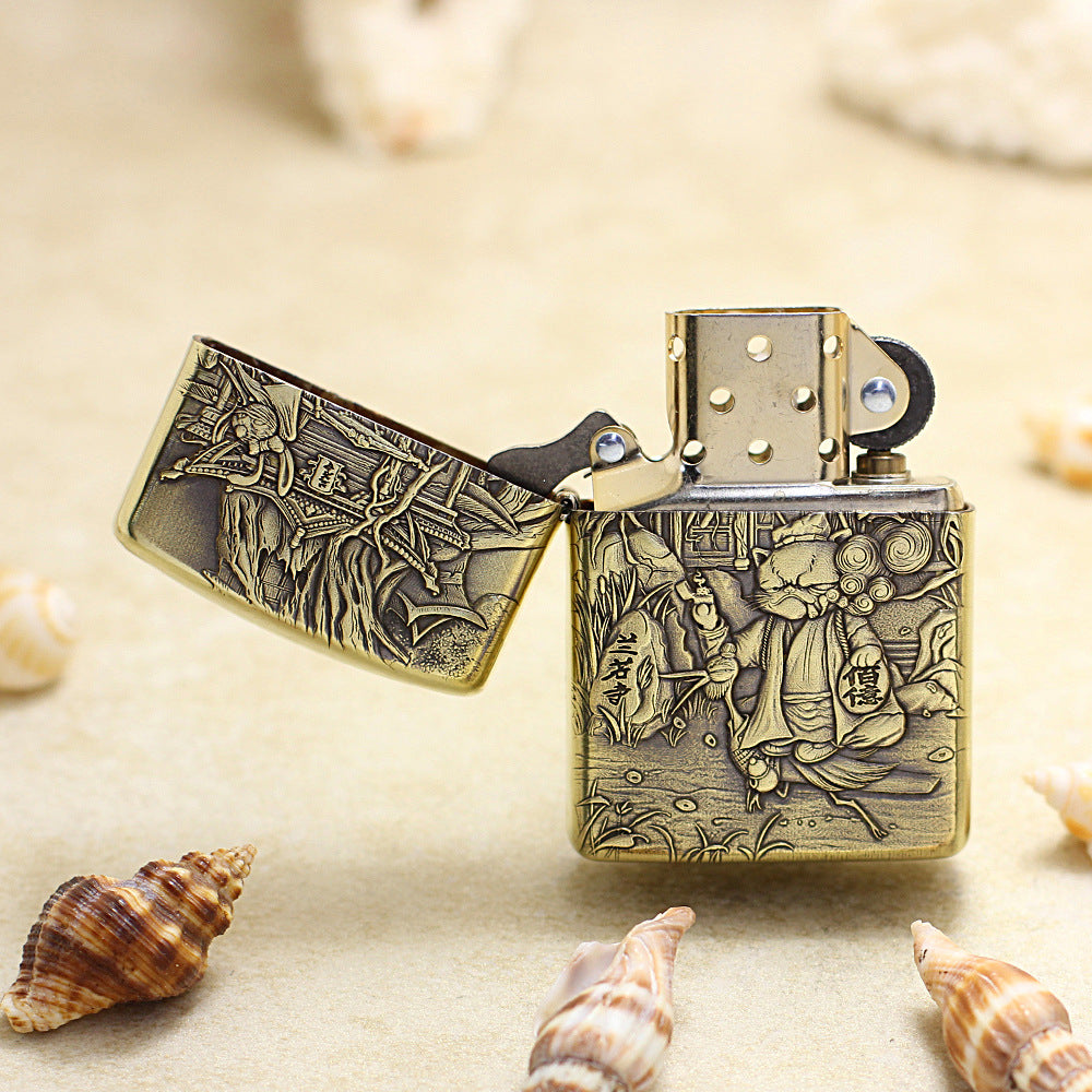 Zippo Vintage Bronze Intricate Engraved Cat Scholar Nie Xiaoqian 3d-embossed - CC129