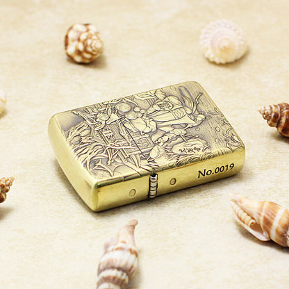 Zippo Vintage Bronze Intricate Engraved Cat Scholar Nie Xiaoqian 3d-embossed - CC129
