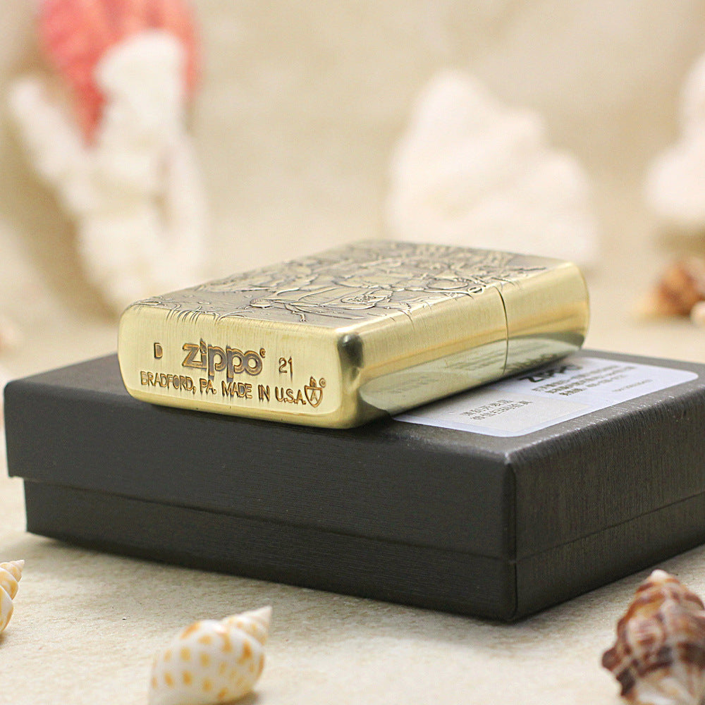 Zippo Vintage Bronze Intricate Engraved Cat Scholar Nie Xiaoqian 3d-embossed - CC129