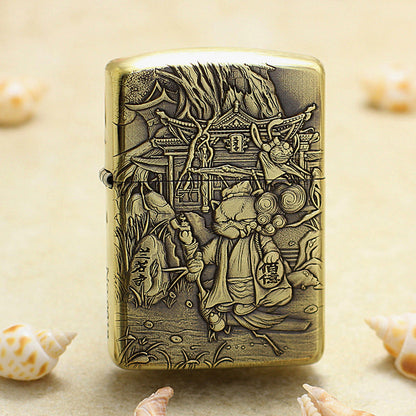 Zippo Vintage Bronze Intricate Engraved Cat Scholar Nie Xiaoqian 3d-embossed - CC129
