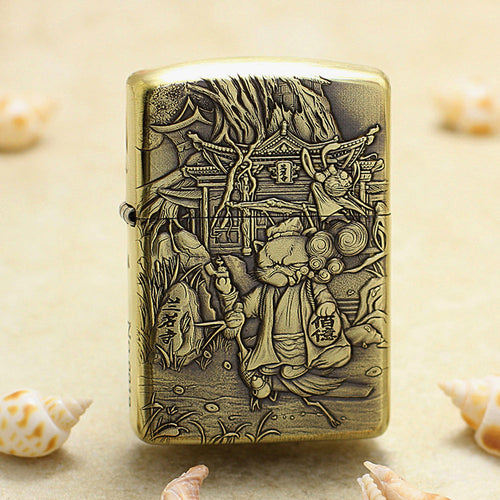 Zippo Vintage Bronze Intricate Engraved Cat Scholar Nie Xiaoqian 3d-embossed - CC129