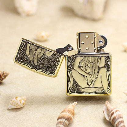 Zippo Vintage Bronze Intricate Engraved Cowgirl Pin-Up 3d-embossed - CC122