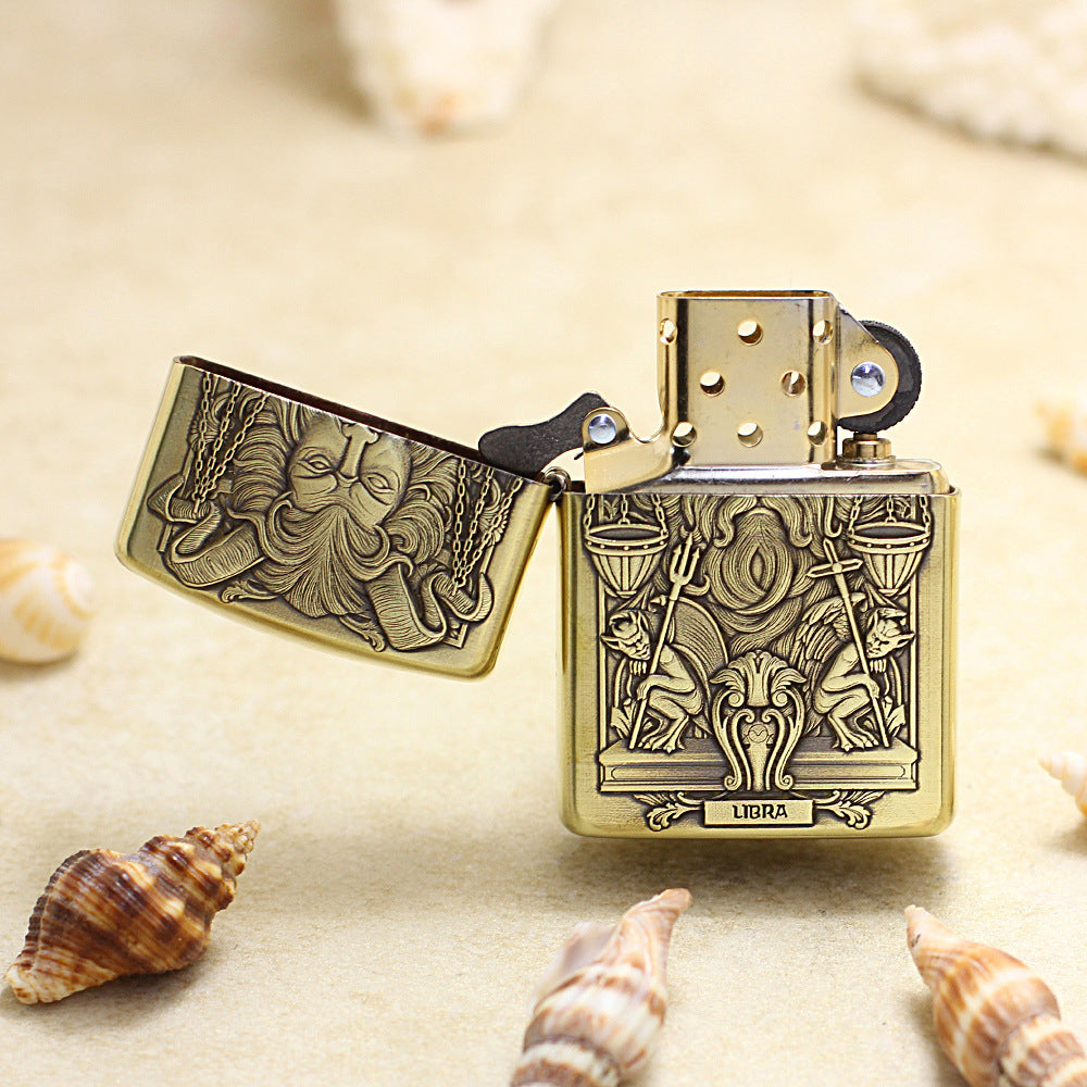 Zippo Vintage Bronze Intricate Engraved Dark Libra Zodiac 3d-embossed - CC128