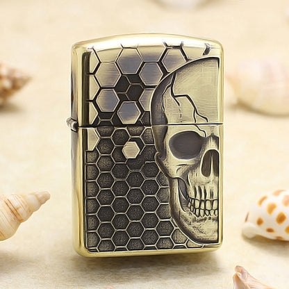 Zippo Vintage Bronze Intricate Engraved Honeycomb Half Skull - CC155
