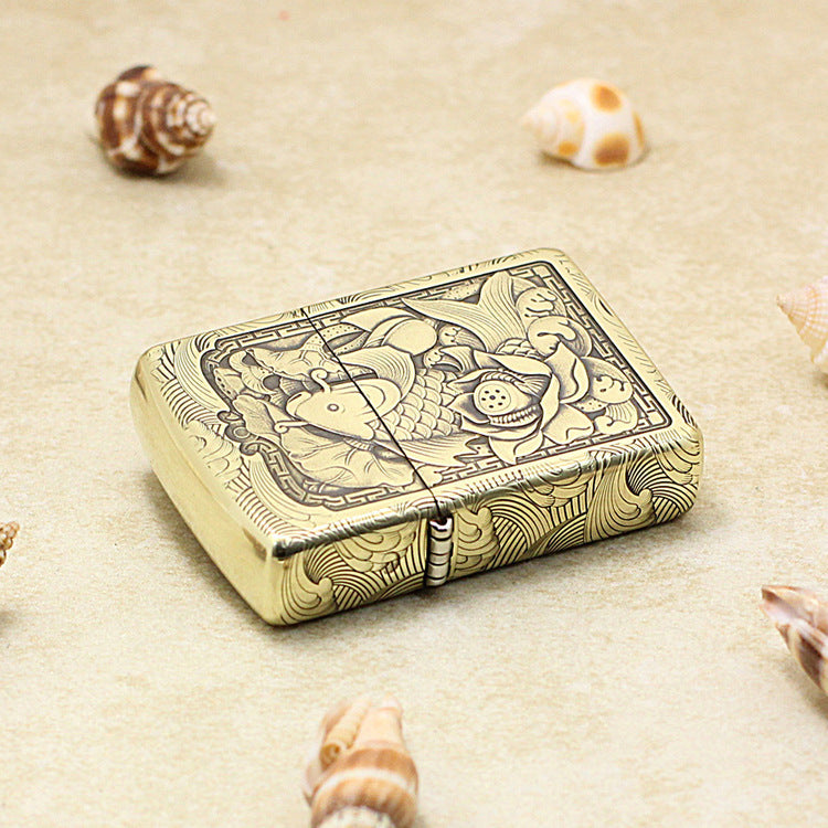 Zippo Vintage Bronze Intricate Engraved Koi Fish and Lotus 3d-embossed - CC142