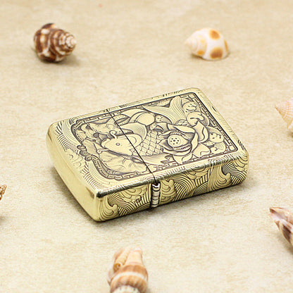 Zippo Vintage Bronze Intricate Engraved Koi Fish and Lotus 3d-embossed - CC142