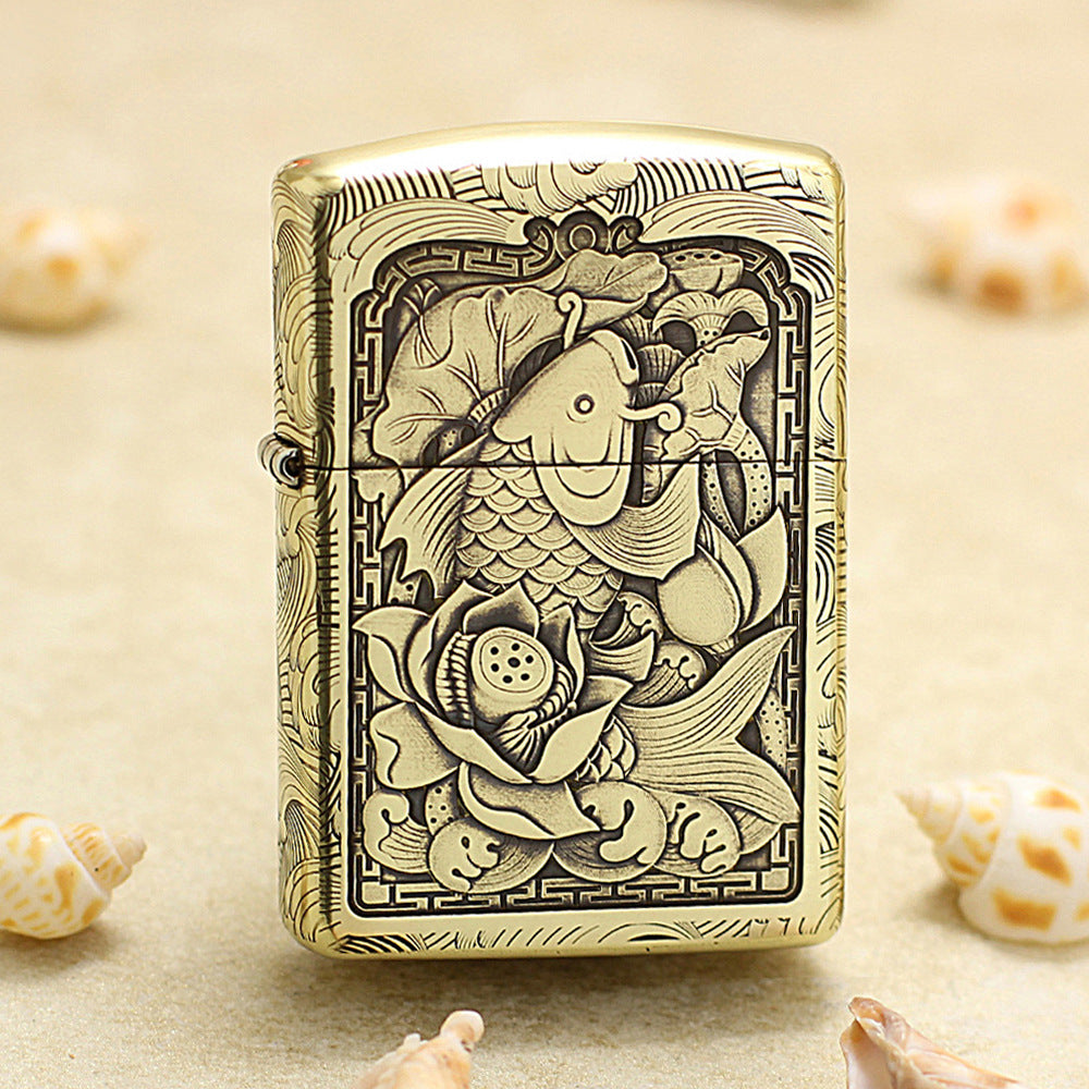 Zippo Vintage Bronze Intricate Engraved Koi Fish and Lotus 3d-embossed - CC142